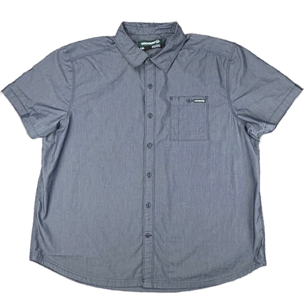 Wolverine Men's 2XL Gray Heathered Shirt Short Sleeve Button Up Cotton Blend